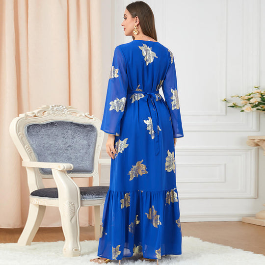 Elegant chiffonglansig maxi-klänning