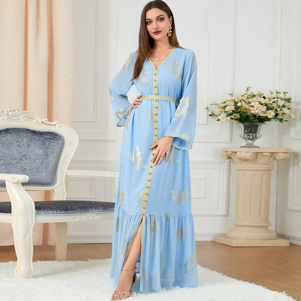 Elegant chiffonglansig maxi-klänning