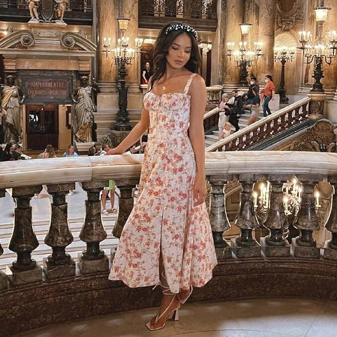 Blommig Midjformande Klänning