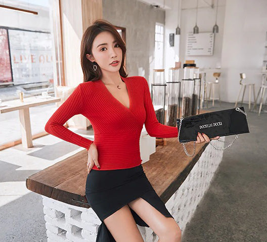 Ribbed V-ringad Tröja