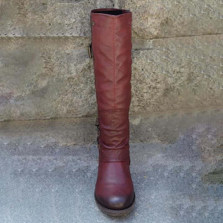 Kvinnors Vintage läder med dragkedja stövlar
