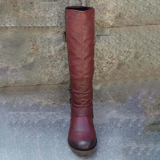 Kvinnors Vintage läder med dragkedja stövlar